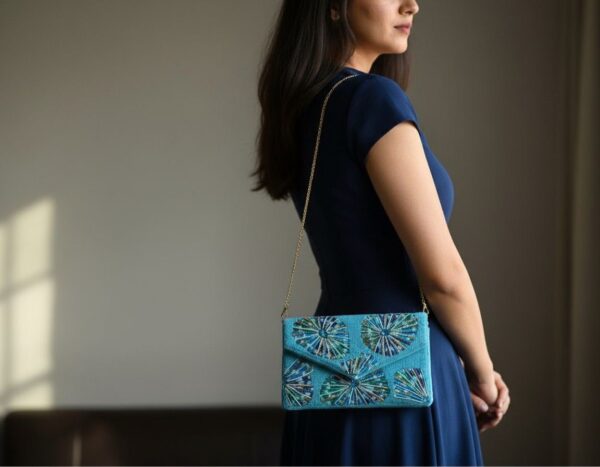 Blue Sunray Luxe Beaded Clutch