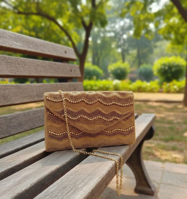 4 Golden Wave Beaded Clutch