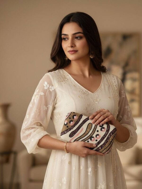 Untitled Blush Marble Beaded Clutch