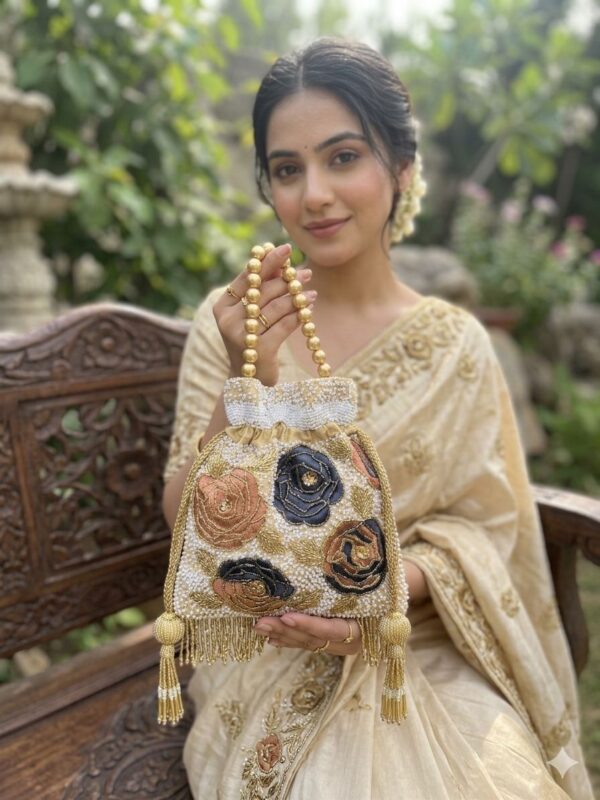 Floral Pearl Embroidered Potli Bag