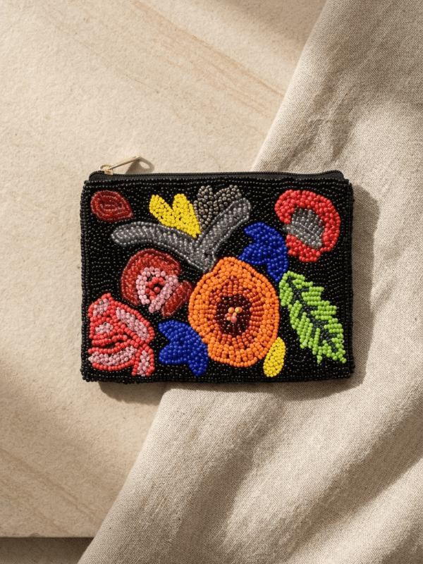 Floral Beaded Zip Coin Purse