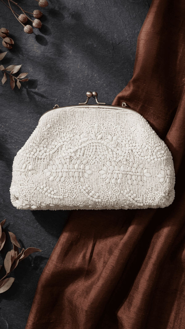 Ivory Blossom Beaded Clutch