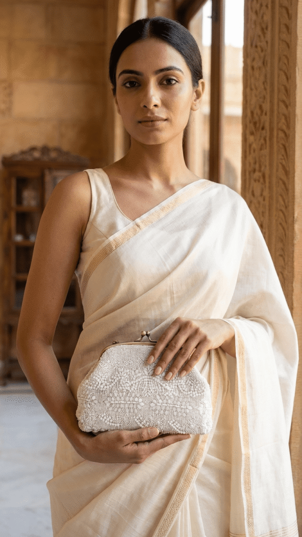 Ivory Blossom Beaded Clutch