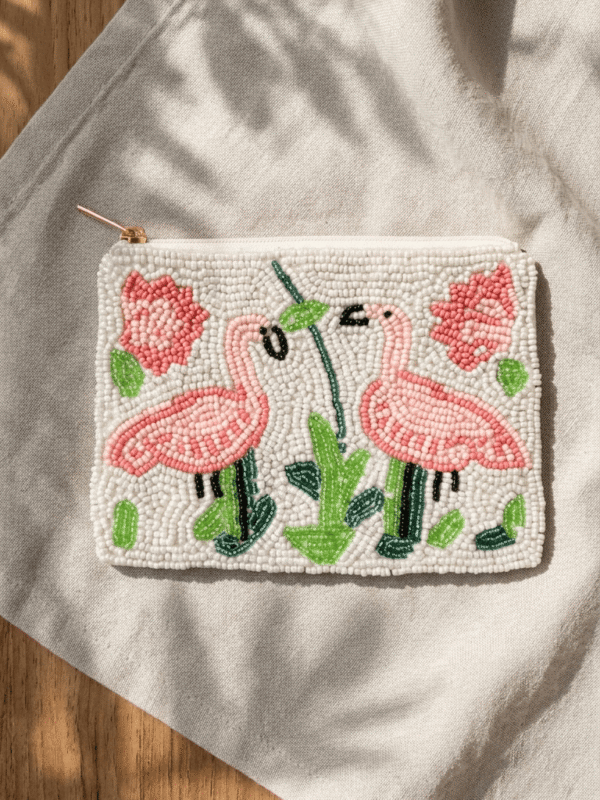 Flamingo Beaded Zip Coin Purse