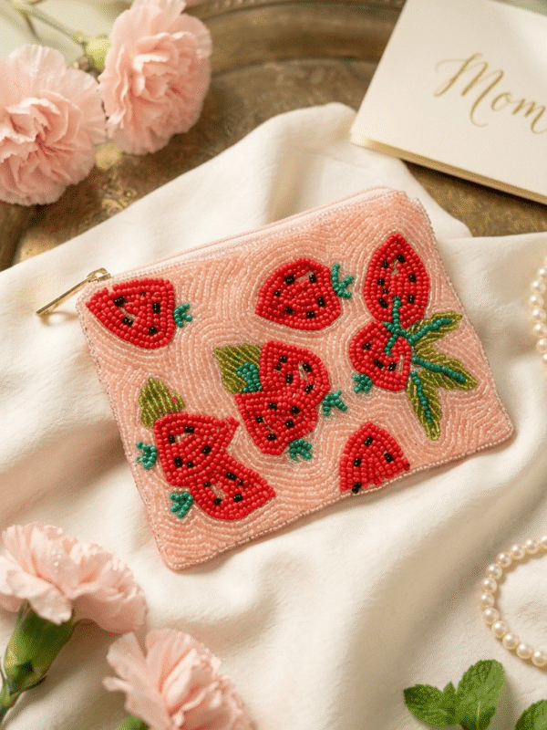 Sweeten the Social Strawberry Beaded Coin Purse