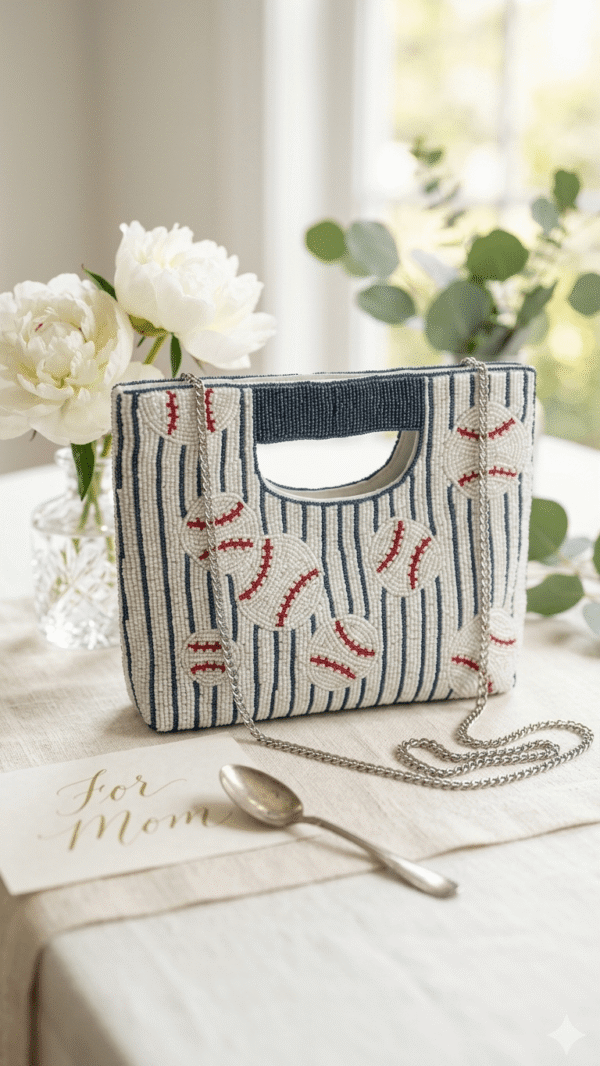 Vintage Baseball Beaded Mini Clutch Bag