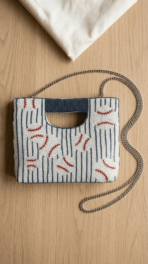 Vintage Baseball Beaded Mini Clutch Bag