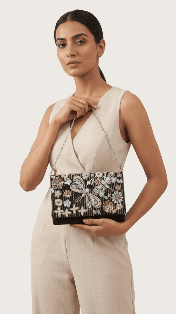 Midnight Dragonfly Bloom Clutch