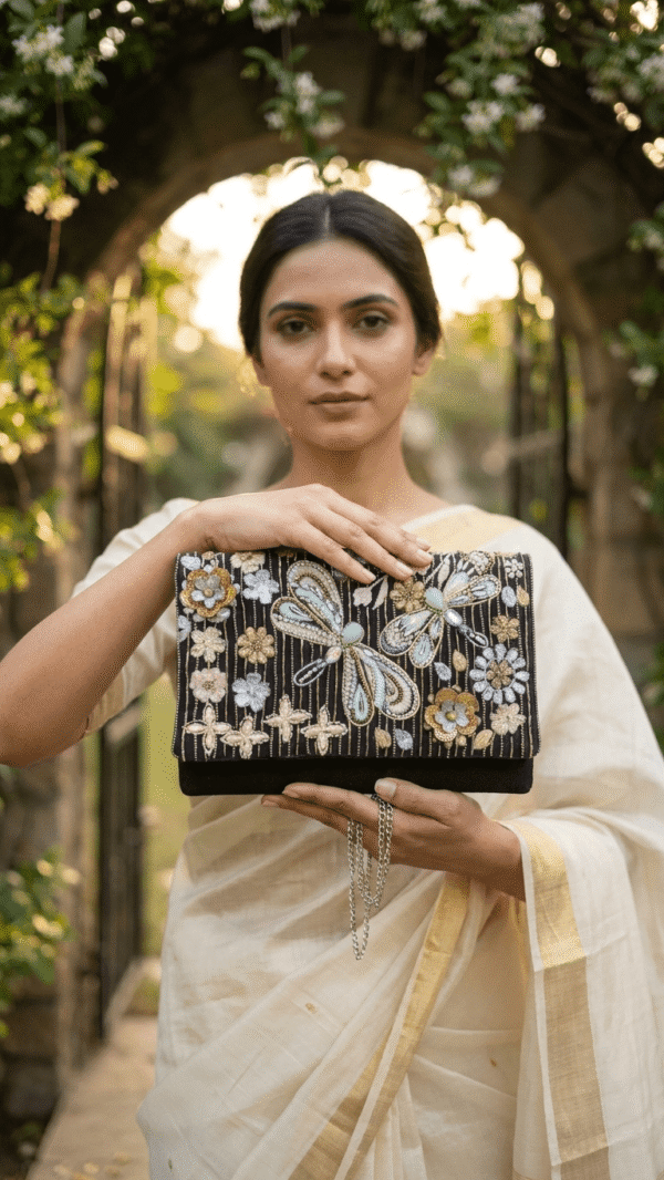 Midnight Dragonfly Bloom Clutch