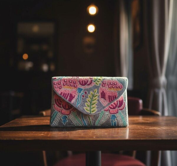 Blush Bloom Beaded Envelope Clutch