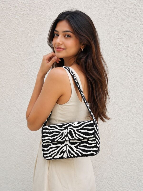 fh Zebra Luxe Beaded Shoulder Bag