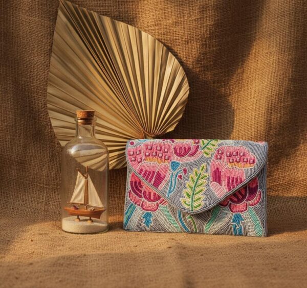 Blush Bloom Beaded Envelope Clutch