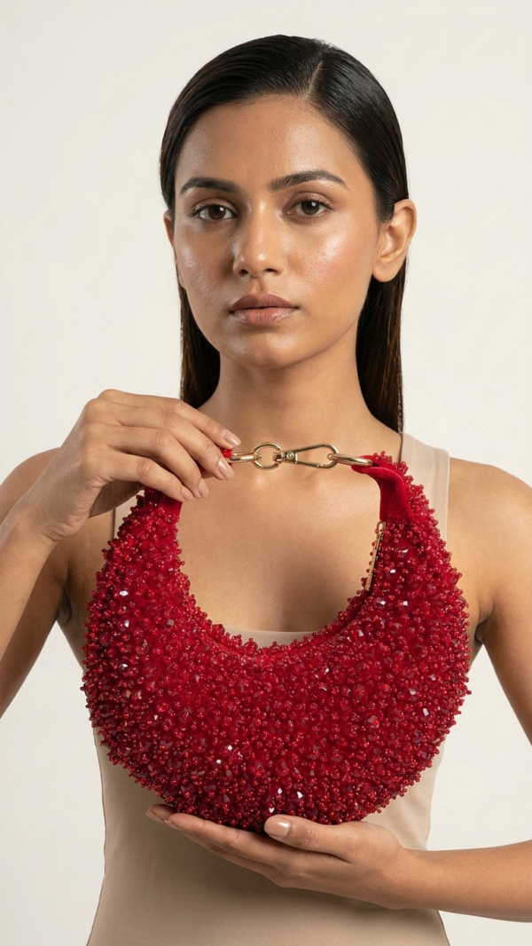 Ruby Radiance Crescent Clutch