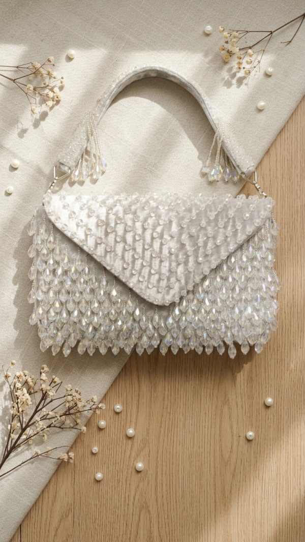 Pearl Cascade Crystal Clutch