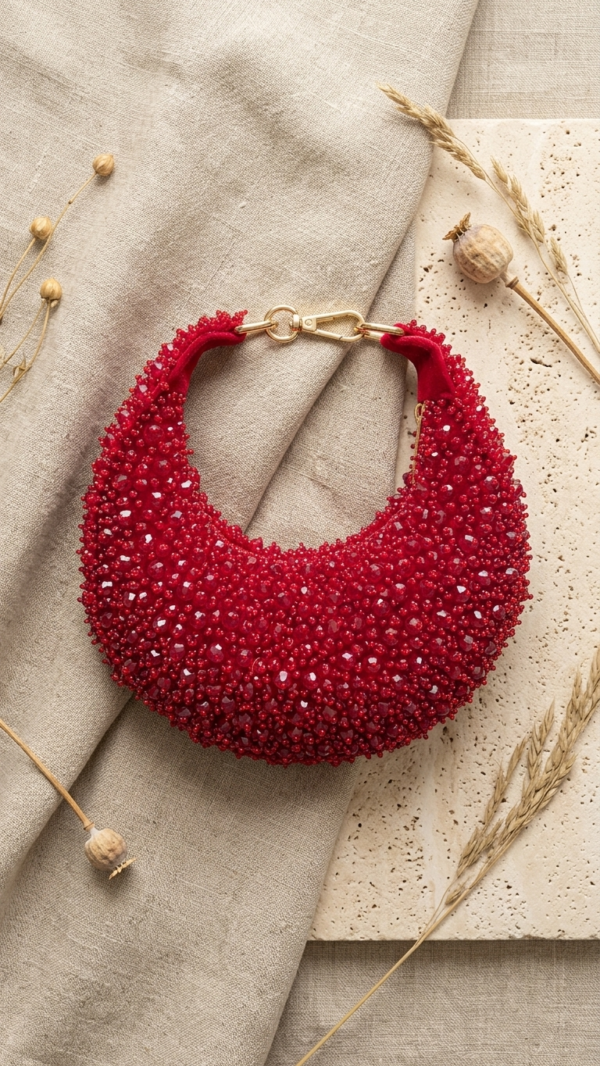 Ruby Radiance Crescent Clutch