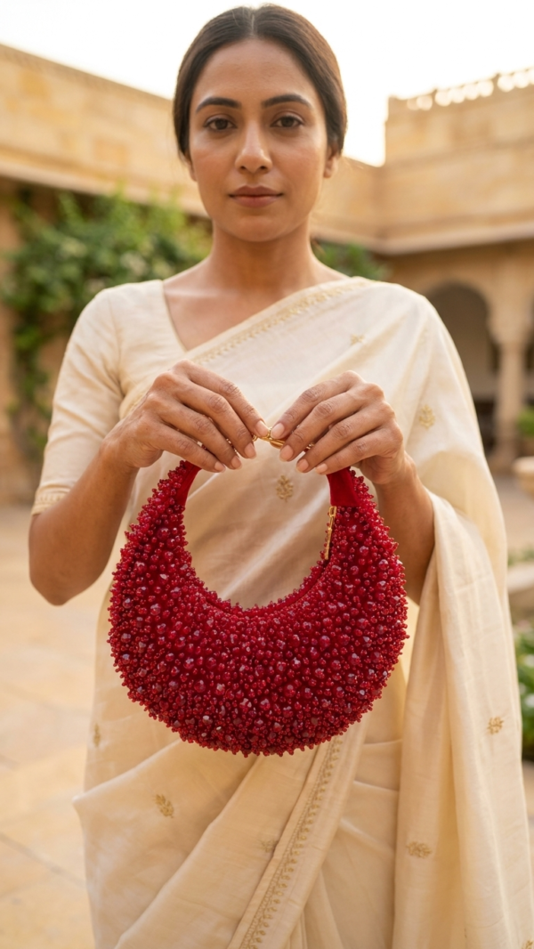 Ruby Radiance Crescent Clutch