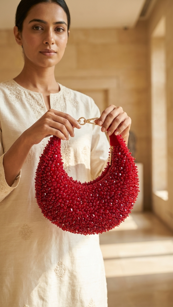 Ruby Radiance Crescent Clutch