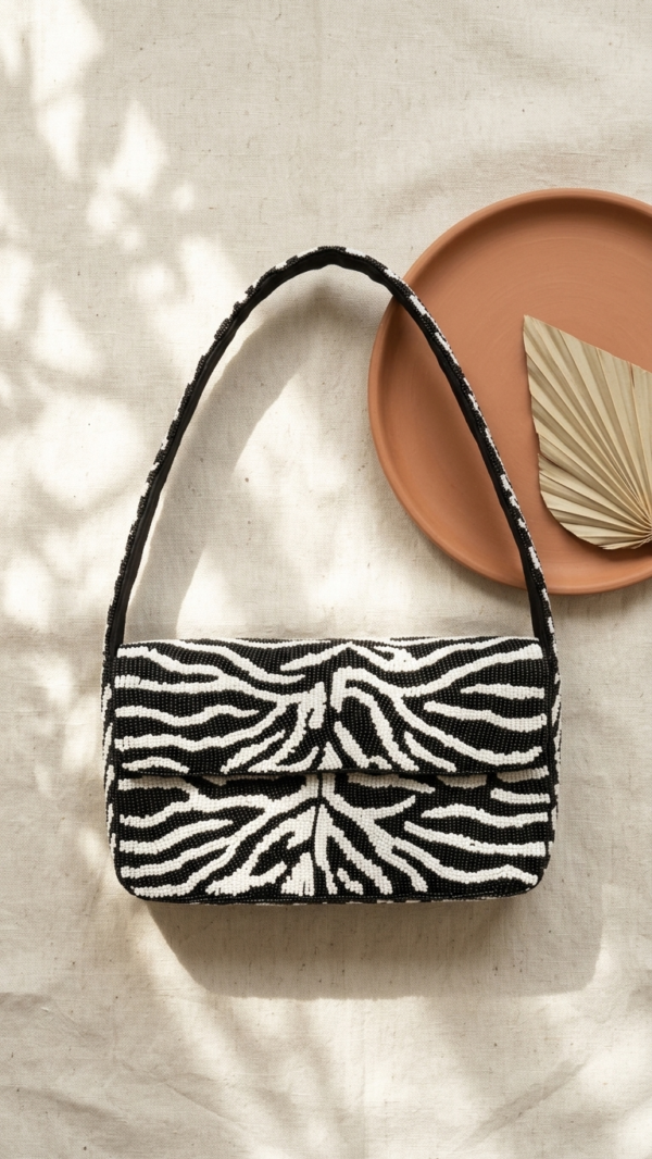pomelli_photoshoot_image_9_16_0627 (12) Zebra Luxe Beaded Shoulder Bag