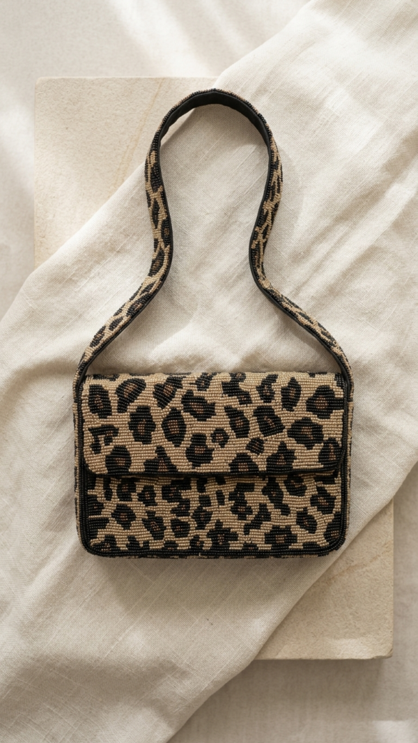 Leopard Luxe Beaded Shoulder Bag