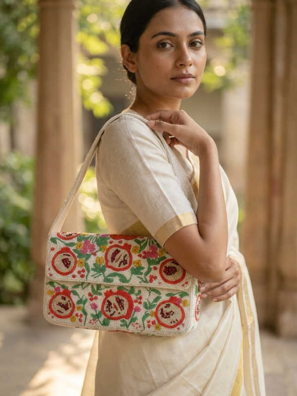 Pomegranate Bloom Beaded Shoulder Bag