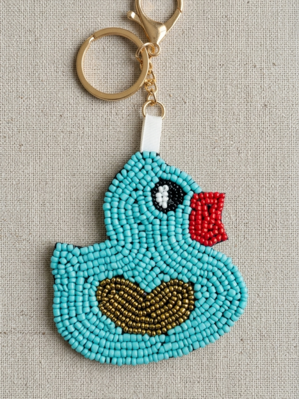 Aqua Duck Beaded Keychain