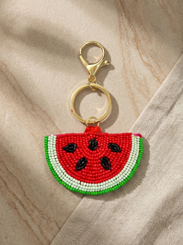 Watermelon Slice Beaded Keychain