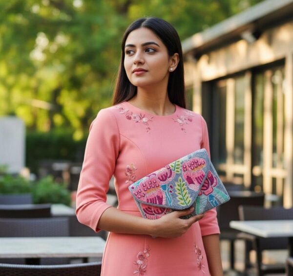 Blush Bloom Beaded Envelope Clutch