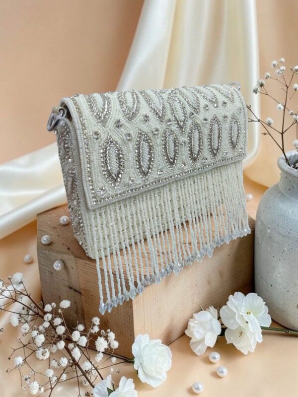 wff Pearl Cascade Fringe Clutch