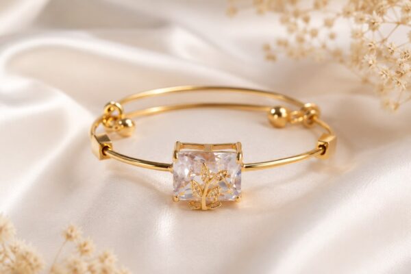 HBN Anti-Tarnish Gold Adjustable Crystal Bracelet for Women
