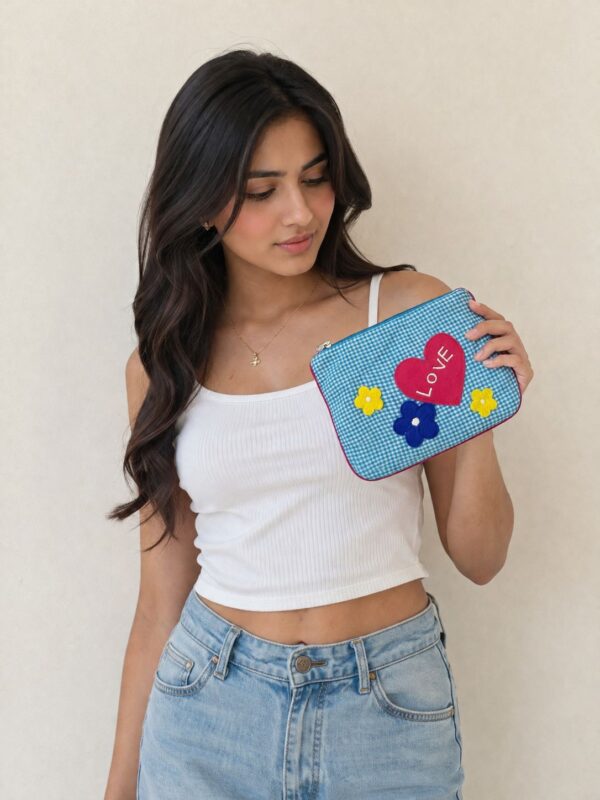 Love Bloom Gingham Zipper Pouch