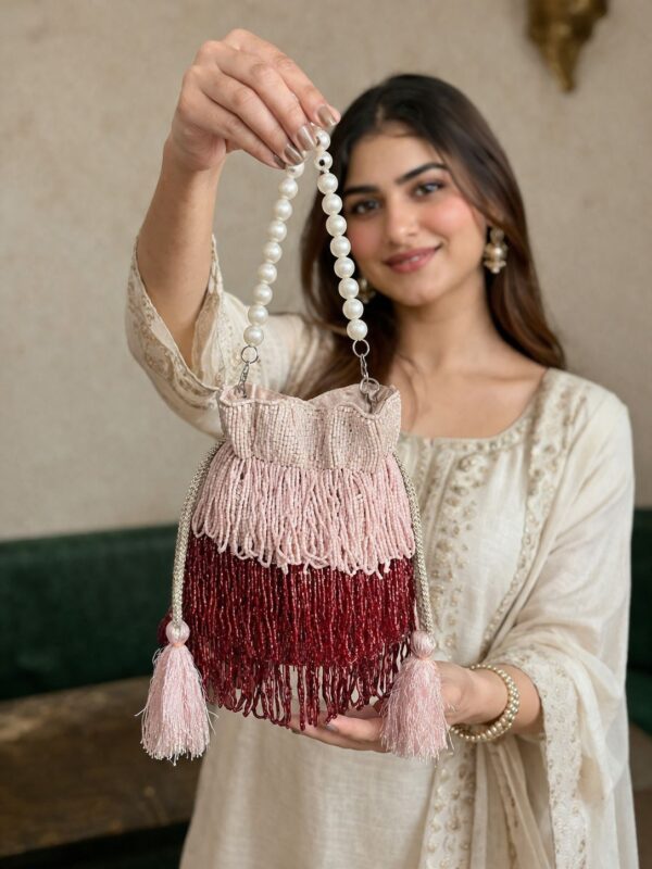 dvbgb Blush Pearl Fringe Potli