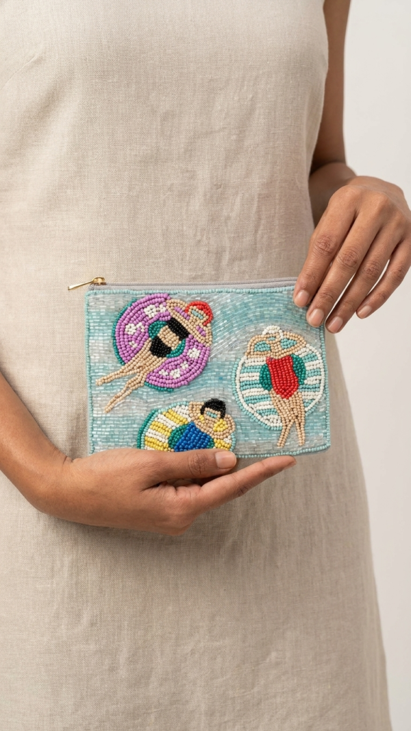 Summer Pool Party Beaded Pouch