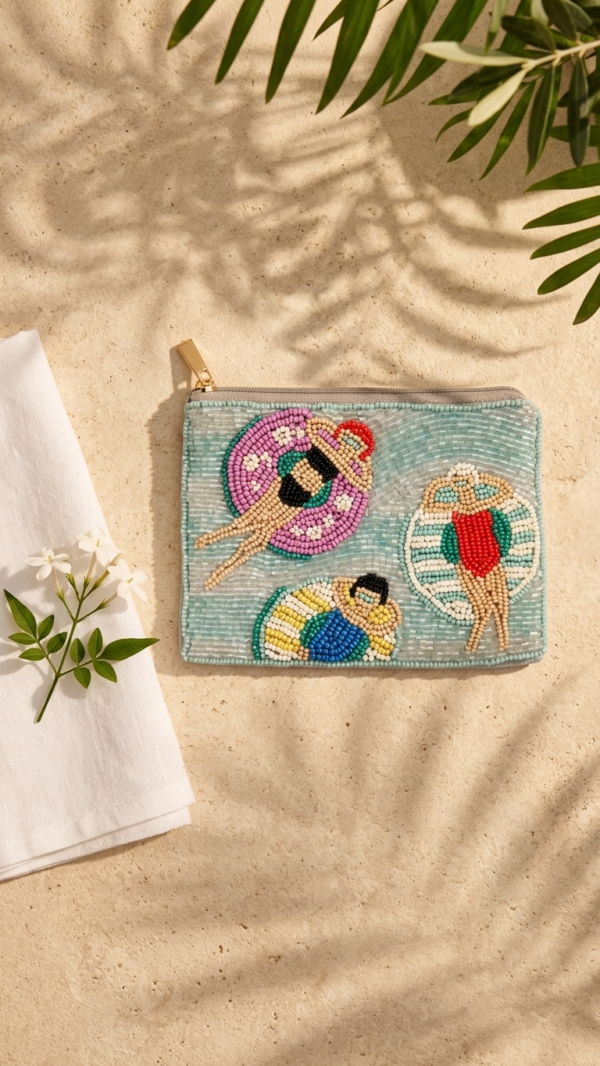 Summer Pool Party Beaded Pouch