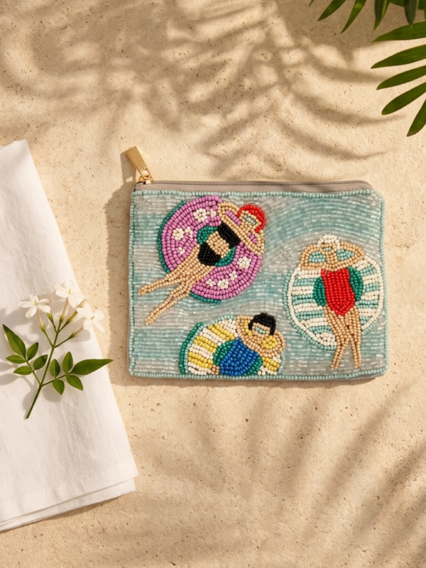 Summer Pool Party Beaded Pouch