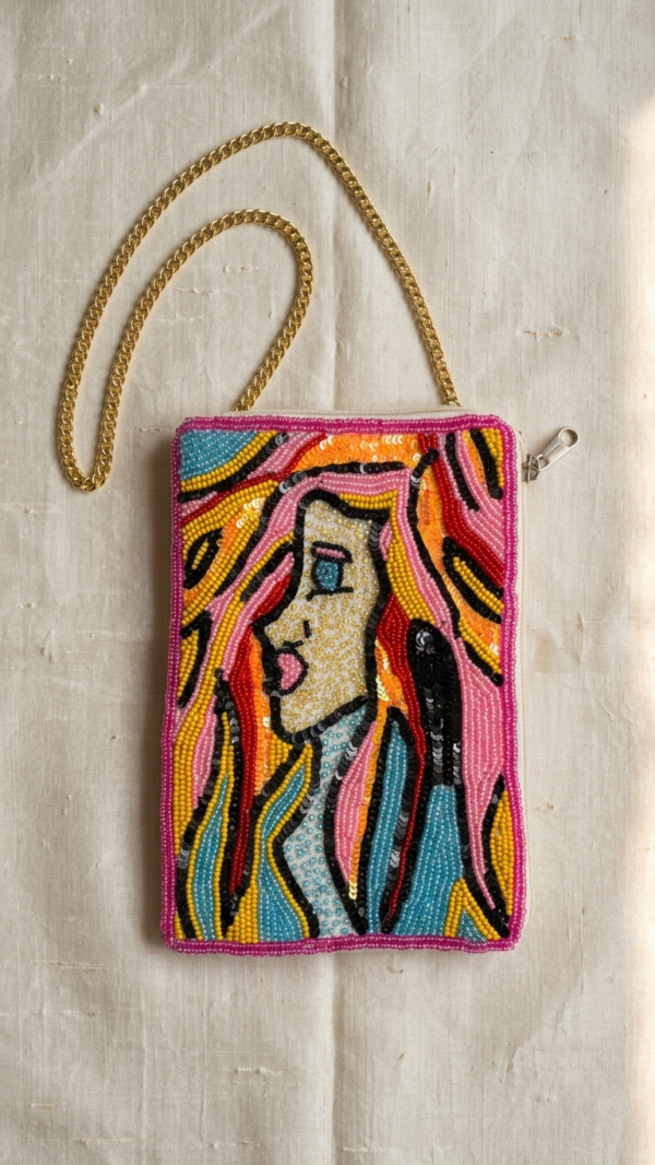 Pop Art Muse Beaded Sling Pouch