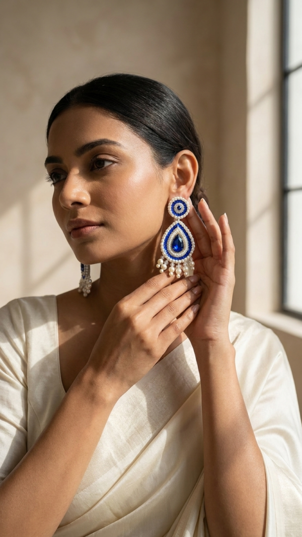 pomelli_photoshoot_image_9_16_0703 (2) Royal Sapphire Pearl Drop Earrings