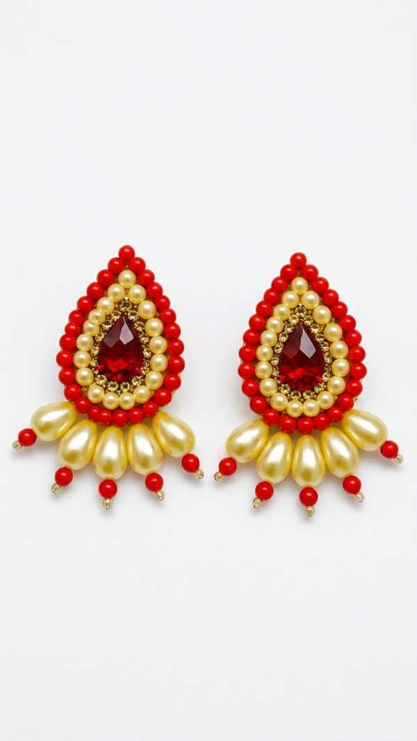 Ruby Pearl Teardrop Statement Earrings