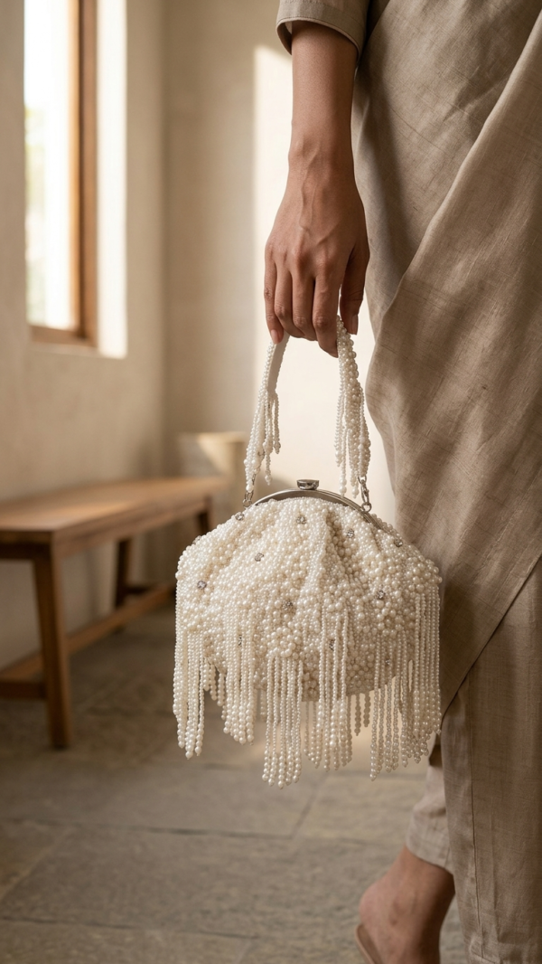 Pearl Cascade Fringe Handbag