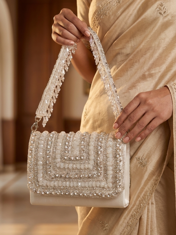 Ivory Crystal Cascade Handbag
