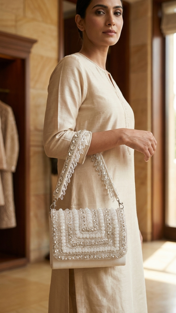 Ivory Crystal Cascade Handbag