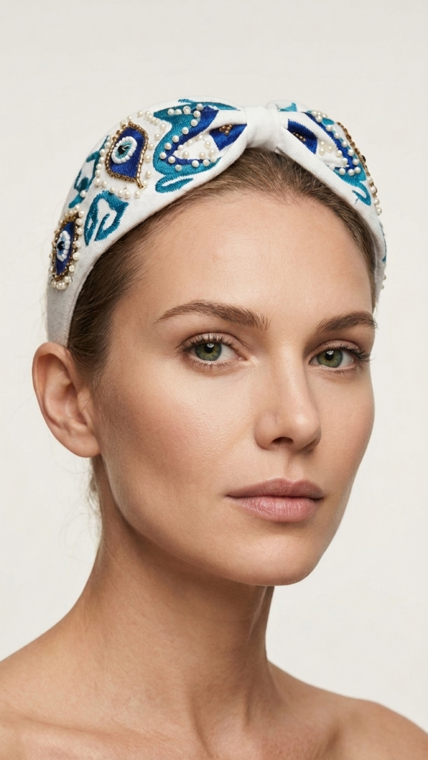 Azure Pearl Bloom Bow Hairband