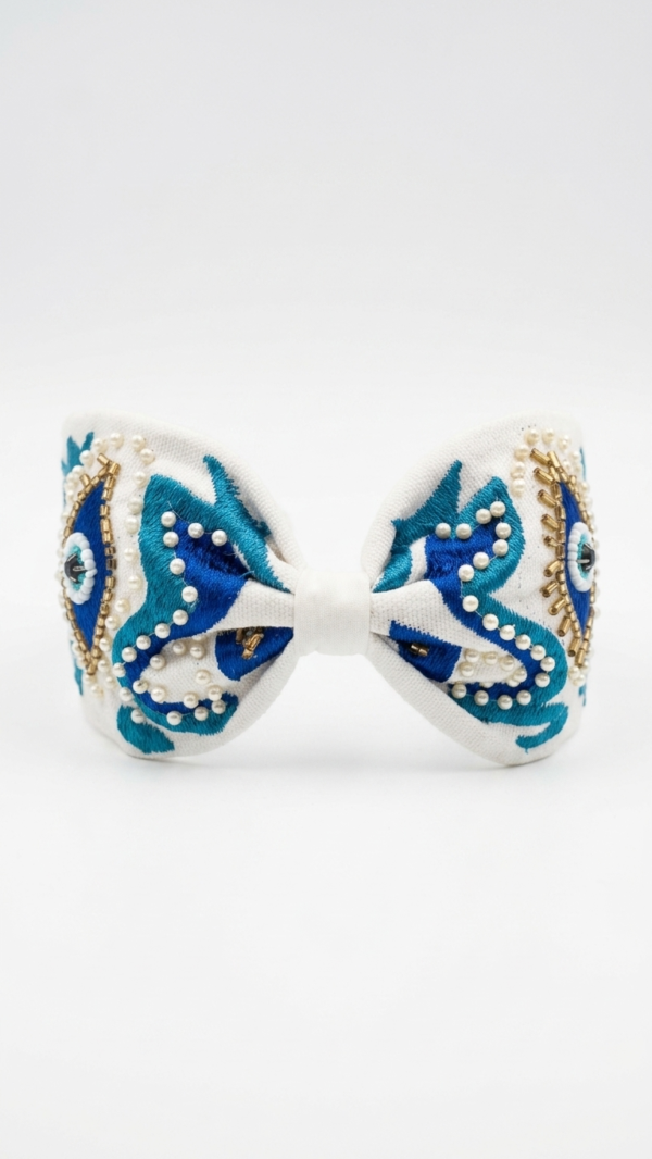 Azure Pearl Bloom Bow Hairband