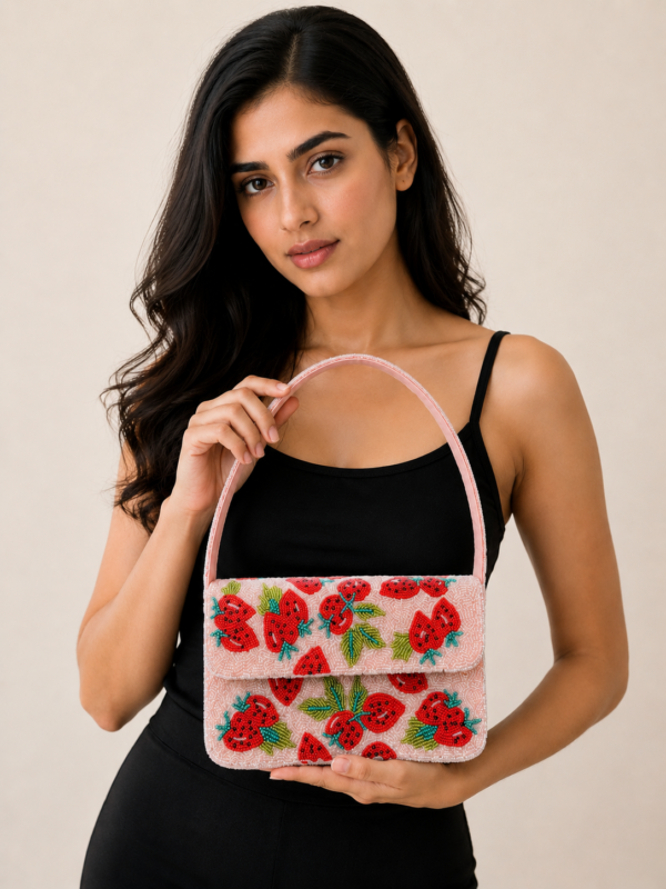 Strawberry Garden Double-Sided Beaded Shoulder Bag