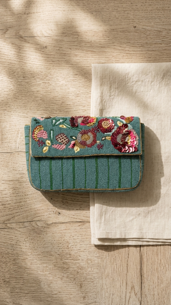Meadow Bloom Double-Sided Beaded Shoulder Bag