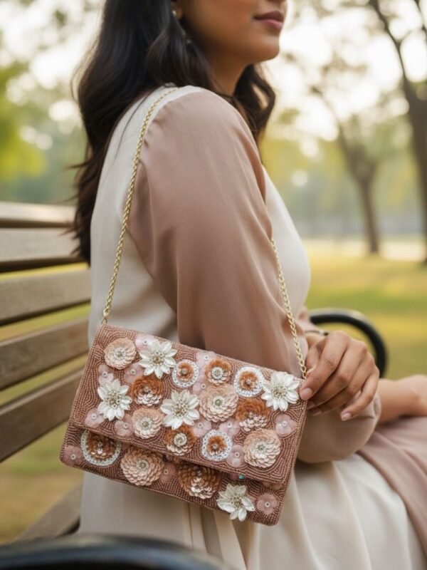 Rosé Petal Luxe Beaded Clutch