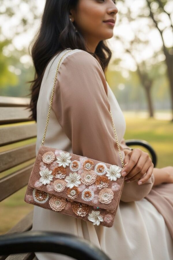Rosé Petal Luxe Beaded Clutch