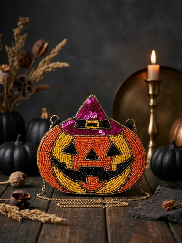 Spooky Pumpkin Beaded Halloween Pouch
