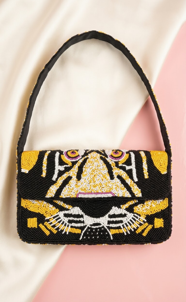 Midnight Tiger Luxe Beaded Shoulder Bag