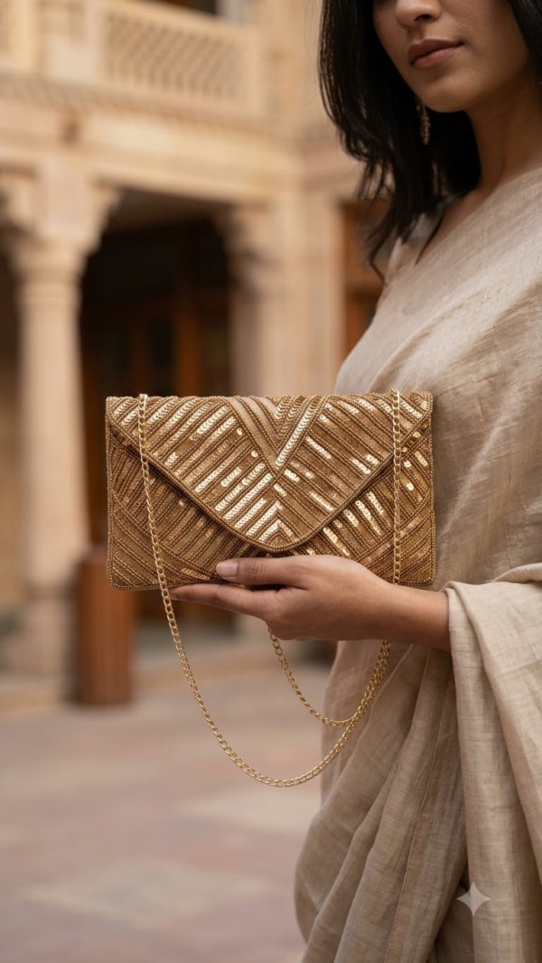 Golden Radiance Beaded Clutch