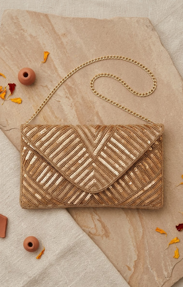 Golden Radiance Beaded Clutch